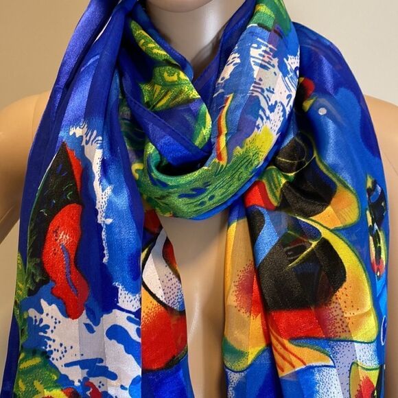 Novelty fish print fringe scarf - Picture 2 of 6